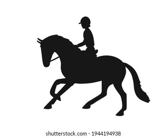 Dressage test, extended canter, silhouette athlete and horse