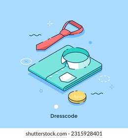 Dresscode isometric concept vector illustration. Scene with formal clothes for office employee cartoon composition for web design. Creative idea for website, mobile, presentation