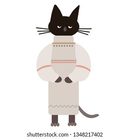 Dressed cat flat illustration on white