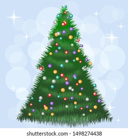 dressed up Christmas tree. Vector illustration.