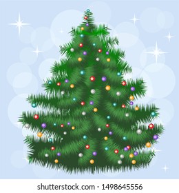 dressed up Christmas tree. Vector illustration.