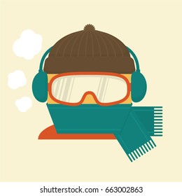 Dressed for a cold day with a scarf, goggles, hat and ear muffs. Ready to ski.