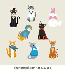 Dressed cute vector cats. Flat style vector design.