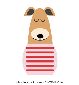 Dressed dog flat illustration. Home dog and cat lifestyle series.