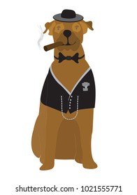 Dressed up Dog in Tuxedo and Hat, Fashion Animals - Vector Illustration Isolated
