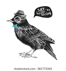 dressed up hand drawn starling