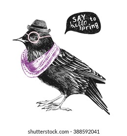 dressed up hand drawn starling