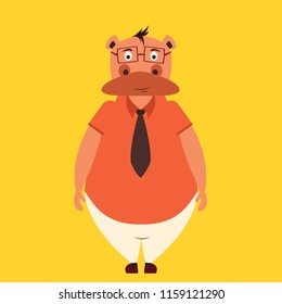 Dressed up hippo, Animal in office