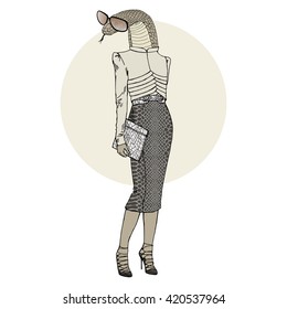 dressed up snake woman, furry art illustration, fashion animals, hipster animals
