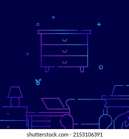 Dresser, chest of drawers gradient line vector icon, simple illustration on a dark blue background, Furniture, interior items related bottom border.