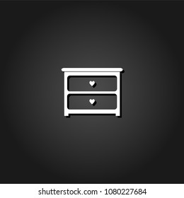 Dresser with drawers icon flat. Simple White pictogram on black background with shadow. Vector illustration symbol