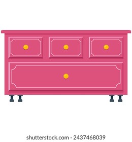 Dresser for girl bedroom vector cartoon illustration isolated on a white background.