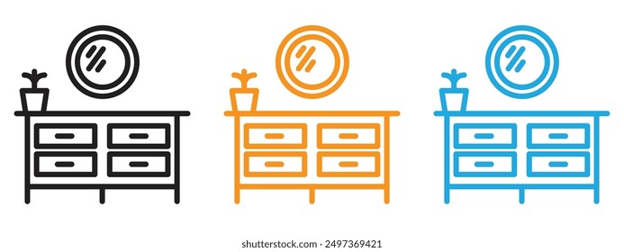 Dresser icon Flat vector set outline