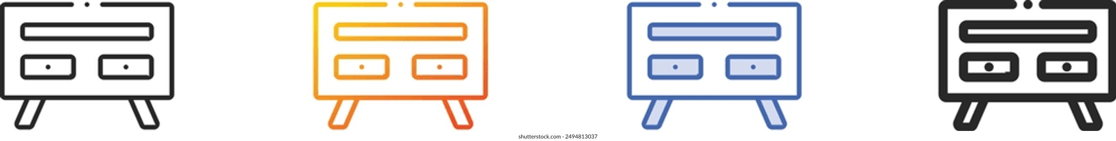 Kommode-Symbol. Dünne lineare, Verlaufs-, blaue Kontur und fett Stil-Design isoliert auf weißem Hintergrund