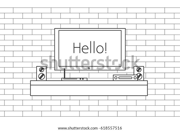 Dresser Tv Shelves Vector Illustration Line Stock Vector Royalty