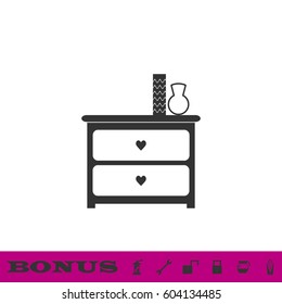 Dresser with vases icon flat. Black pictogram on white background. Vector illustration symbol and bonus button