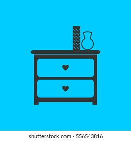 Dresser with vases icon flat. Simple vector black pictogram on blue background