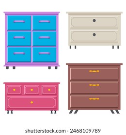 Dressers vector cartoon set isolated on a white background.