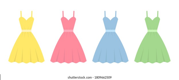 Vestidos de diseño plano, ilustración de diseño vectorial aislados en fondo blanco