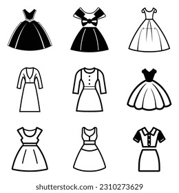 Dresses Flat Icon Set Isolated On White Background