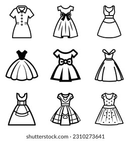 Dresses Flat Icon Set Isolated On White Background