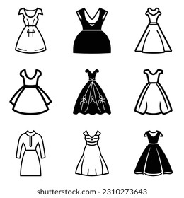 Dresses Flat Icon Set Isolated On White Background