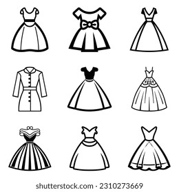 Dresses Flat Icon Set Isolated On White Background