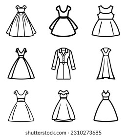 Dresses Flat Icon Set Isolated On White Background