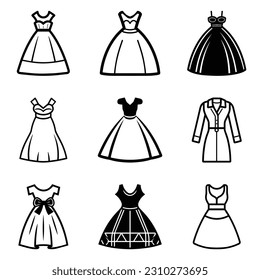 Dresses Flat Icon Set Isolated On White Background