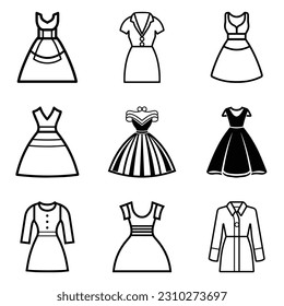 Dresses Flat Icon Set Isolated On White Background