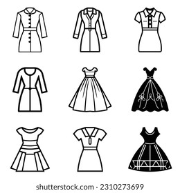 Dresses Flat Icon Set Isolated On White Background