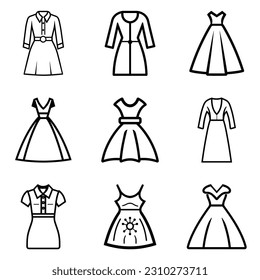 Dresses Flat Icon Set Isolated On White Background