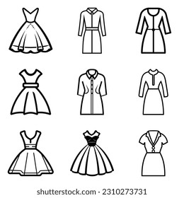 Dresses Flat Icon Set Isolated On White Background