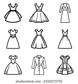 Dresses Flat Icon Set Isolated On White Background