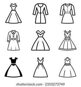 Dresses Flat Icon Set Isolated On White Background