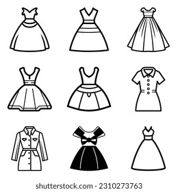 Dresses Flat Icon Set Isolated On White Background