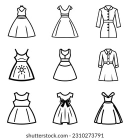 Dresses Flat Icon Set Isolated On White Background