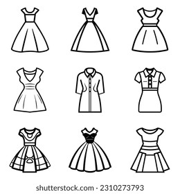 Dresses Flat Icon Set Isolated On White Background