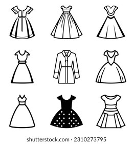 Dresses Flat Icon Set Isolated On White Background