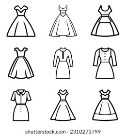 Dresses Flat Icon Set Isolated On White Background