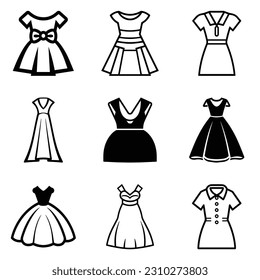 Dresses Flat Icon Set Isolated On White Background