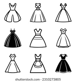 Dresses Flat Icon Set Isolated On White Background