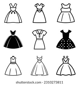 Dresses Flat Icon Set Isolated On White Background