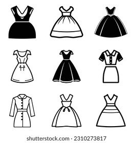 Dresses Flat Icon Set Isolated On White Background