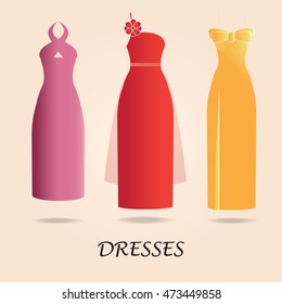 Dresses isolated on background, Party or cocktail Woman dress icon flat design Vector illustration.