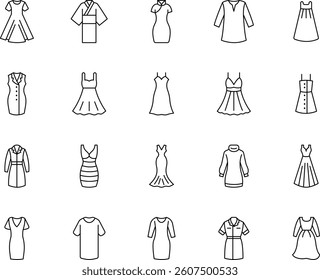 Dresses Outline Vector Icons Pack