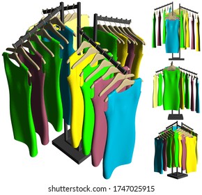 Dresses Rack Vector 02. Illustration Isolated On White Background. A Vector Illustration Of Clothes Rack Background.