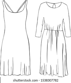 Dresses silhouette vector set. Vector. All types of women's dresses.