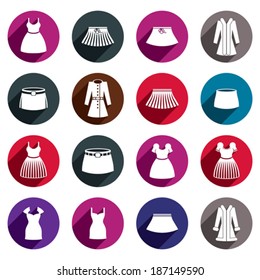 Dresses and skirts vector icon set.