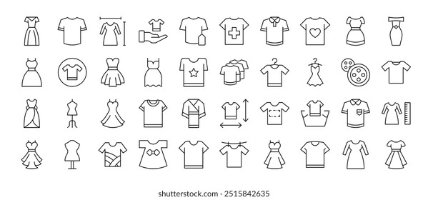 Dresses and T Shirts Bundle of Thin Icons. Editable Stroke. Suitable for Web Sites, Books, Cards, Apps 